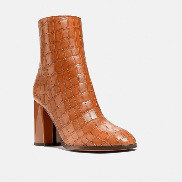 Brielle Croc-Embossed Leather Ankle Boots - Picture 1 of 6